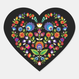 Folklore-Herz, Wycinanki-Stil Herz-Aufkleber