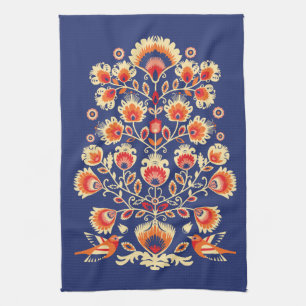 💙 💛 🧡 Folklore mit gelben Blumen und Vög Geschirrtuch