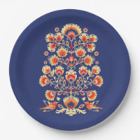 💙 🧡 Folklore mit gelben Blumen und Vögeln
