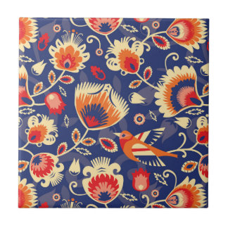 💛 🧡 💙 Folklore-Muster mit gelben Blumen 002 Fliese