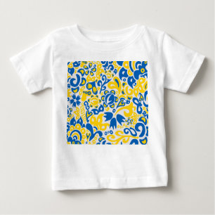 Folklore-Muster mit ukrainischen Flaggenfarben   Baby T-shirt