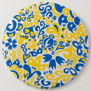 Folklore-Muster mit ukrainischen Flaggenfarben Button