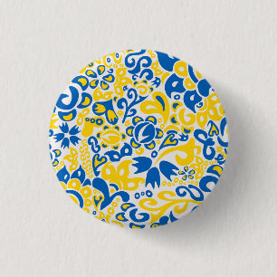 Folklore-Muster mit ukrainischen Flaggenfarben Button