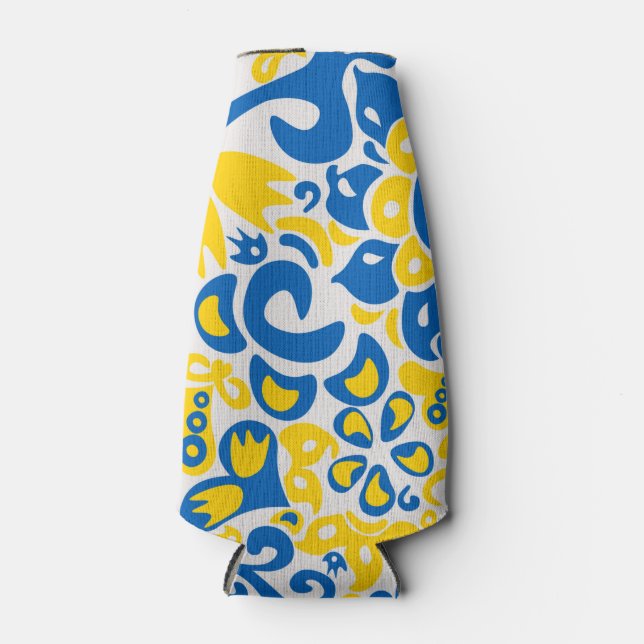 Folklore-Muster mit ukrainischen Flaggenfarben Flaschenkühler (Vorderseite)