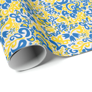 Folklore-Muster mit ukrainischen Flaggenfarben Geschenkpapier