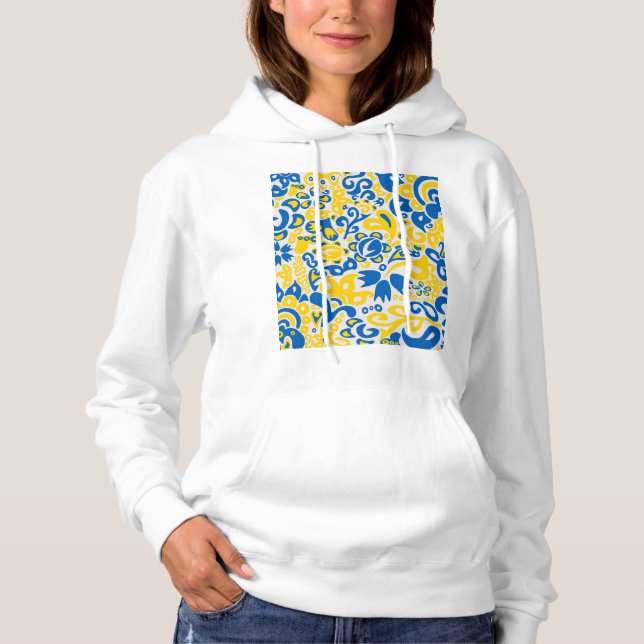 Folklore-Muster mit ukrainischen Flaggenfarben Hoodie (Vorderseite)