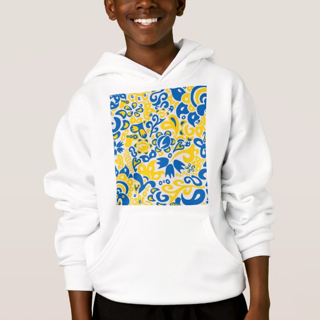Folklore-Muster mit ukrainischen Flaggenfarben Hoodie (Vorderseite)