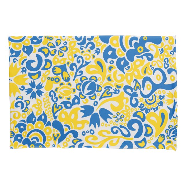 Folklore-Muster mit ukrainischen Flaggenfarben  Kissenbezug (Vorderseite)