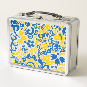 Folklore-Muster mit ukrainischen Flaggenfarben Metall Brotdose