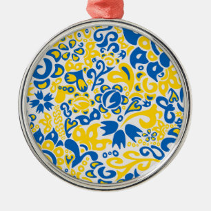 Folklore-Muster mit ukrainischen Flaggenfarben Ornament Aus Metall
