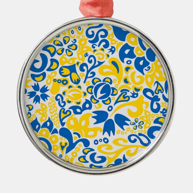 Folklore-Muster mit ukrainischen Flaggenfarben Ornament Aus Metall (Vorne)