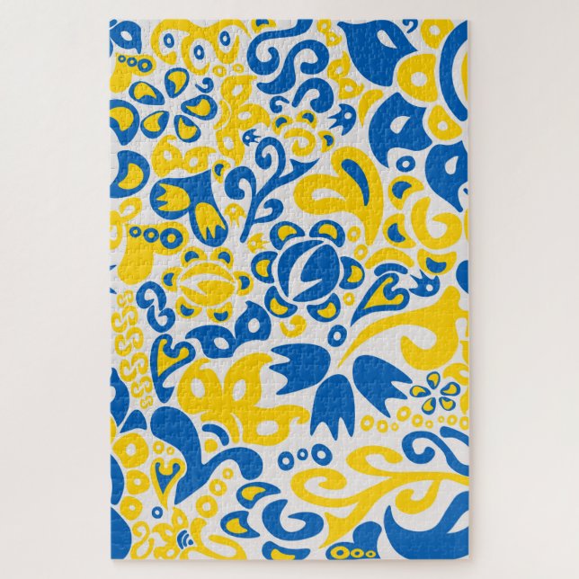 Folklore-Muster mit ukrainischen Flaggenfarben Puzzle (Vertikal)