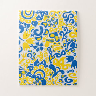 Folklore-Muster mit ukrainischen Flaggenfarben Puzzle