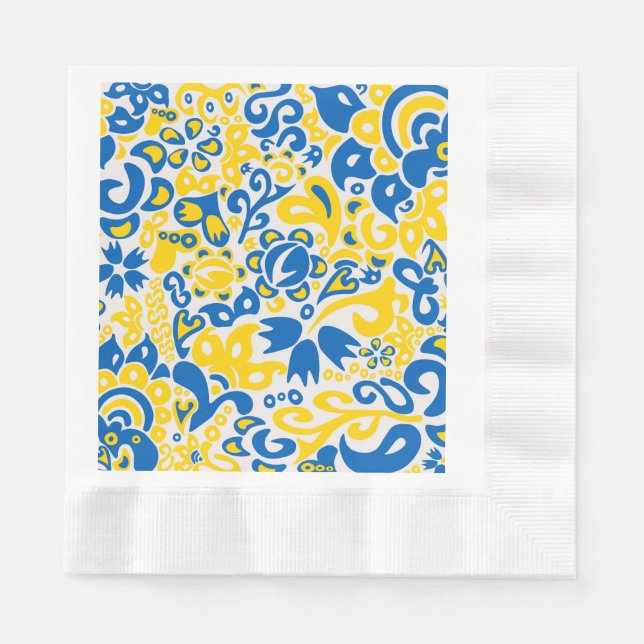 Folklore-Muster mit ukrainischen Flaggenfarben Serviette (Vorderseite)