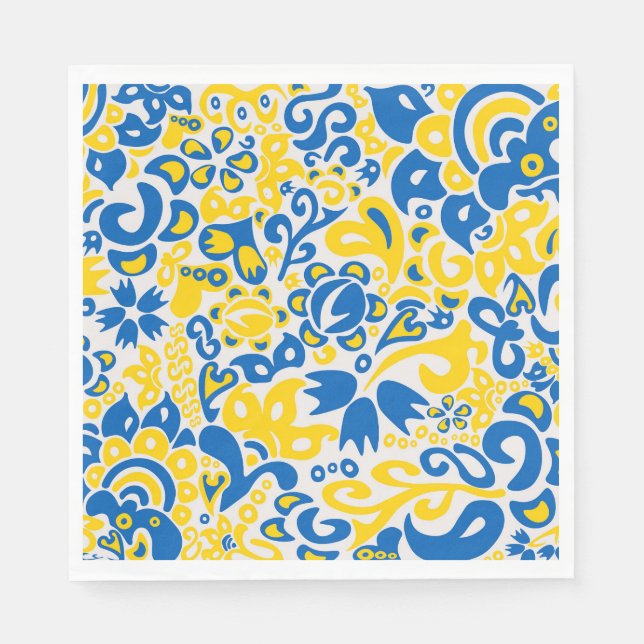 Folklore-Muster mit ukrainischen Flaggenfarben Serviette (Vorderseite)