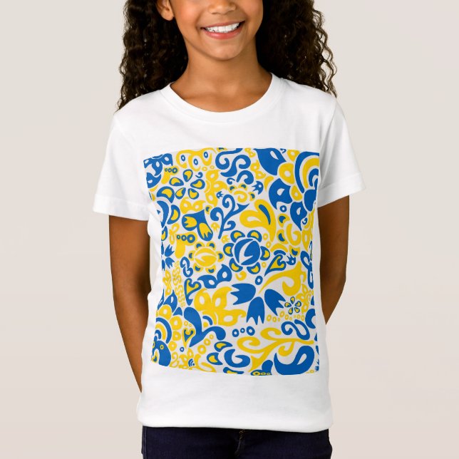 Folklore-Muster mit ukrainischen Flaggenfarben T-Shirt (Vorderseite)