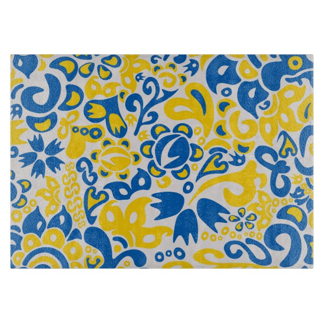 Folklore pattern with Ukrainian flag colors  Schneidebrett (Vorderseite)