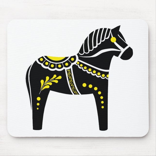 Folklore, schwarz/weiß/gelb, Dala, Folk Friesian Mousepad (Vorne)