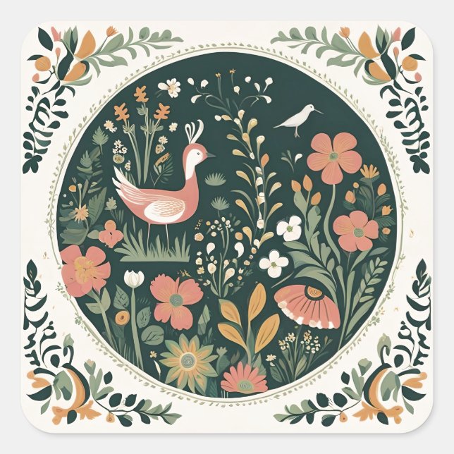 Folklore Spring Quadratischer Aufkleber (Vorderseite)