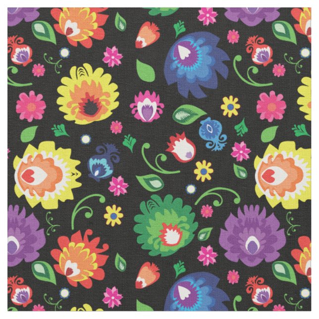 Folkloreblüte - Schwarze Blume Stoff (Nahaufnahme)