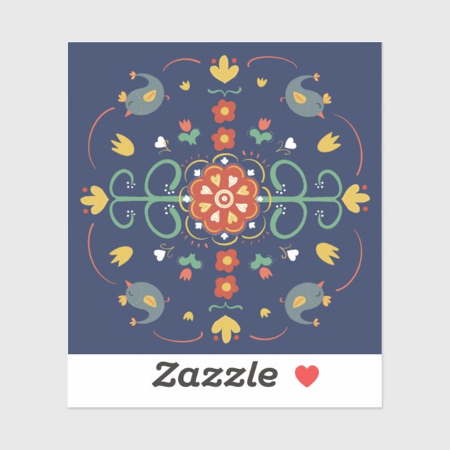 Folklorekunst auf blau aufkleber (Blatt)