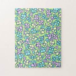 Folklorekunst Blume Frühlingsfarben Grüne Pastellf Puzzle