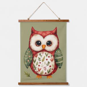 Folklorekunstmuster - Owl CottageCore Design Wandteppich Mit Holzrahmen