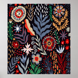 Folkloremuster, nahtlose Textilkonstruktion mit he Poster