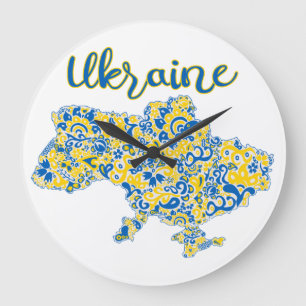 Folklorisches Muster und ukrainische Typografie Große Wanduhr