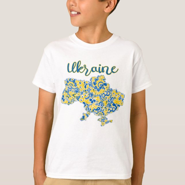Folklorisches Muster und ukrainischer typografisch T-Shirt (Vorderseite)