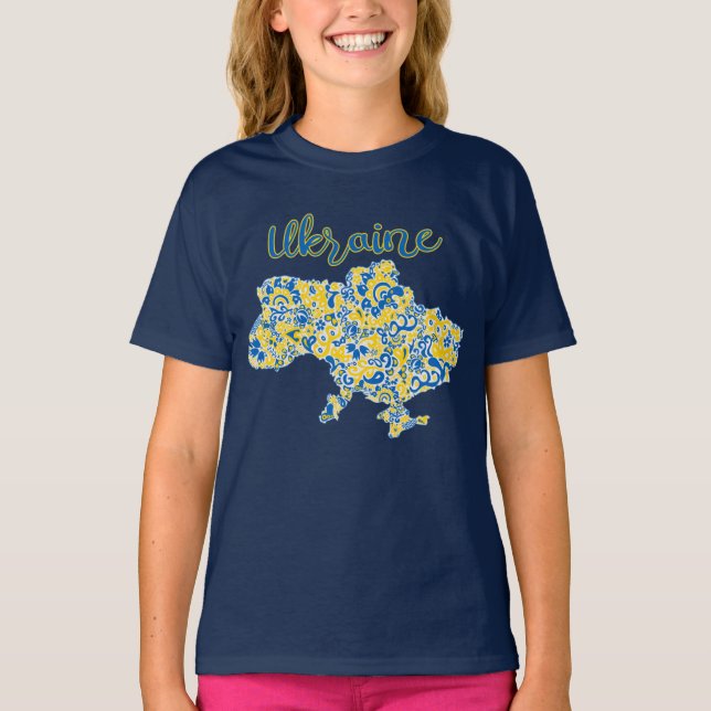 Folklorisches Muster und ukrainischer typografisch T-Shirt (Vorderseite)