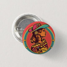 Folkloristische Cowgirl-Anstecknadel – Retro-Profi