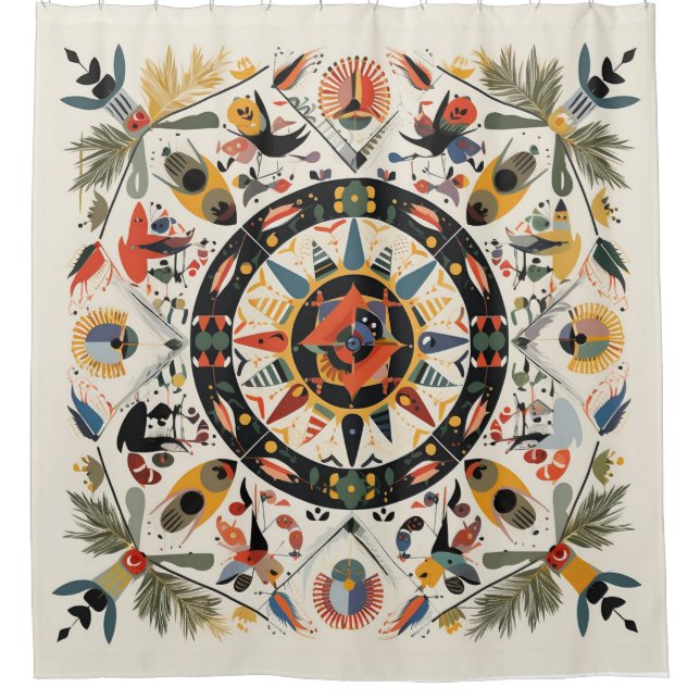 Folkmotive in der Symboldekoration Folkl Duschvorhang (Vorderseite)