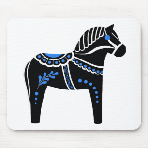 Folkschwarz/weiß/blau Dala Pferd, Folk Friesian Mousepad