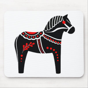 Folkschwarz/weiß/rot Dala Pferd, Folk Friesian Mousepad