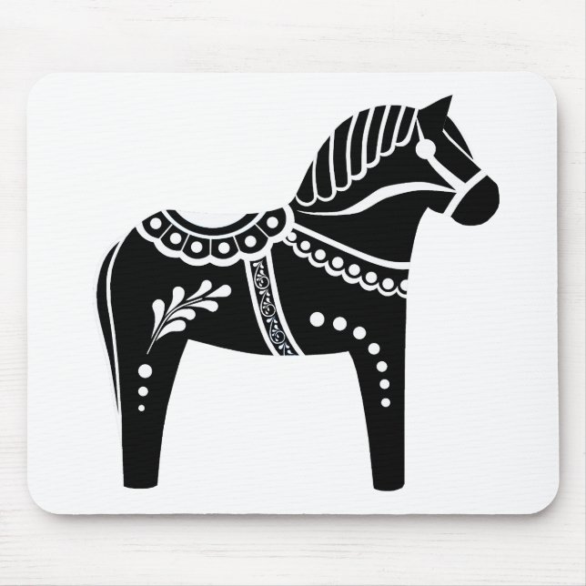 Folkschwarz-weißes Dala-Pferd, Folk Friesian Mousepad (Vorne)