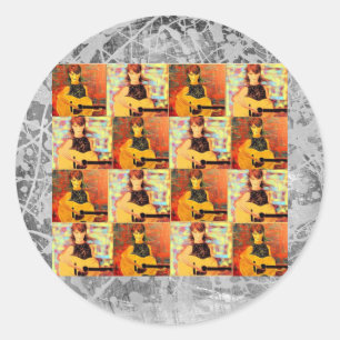 Folkssängerin Collage silber Tropfen Runder Aufkleber