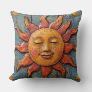 Folksy Celestial Sun Kissen