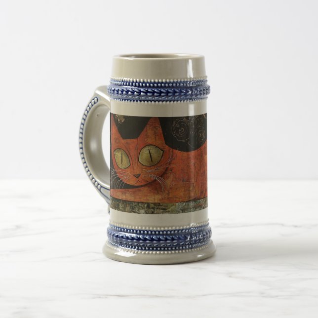 Folksy Orange Cat Bierglas (Vorderseite Links)