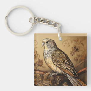 Folksy Parakeet in Sepia Tones Schlüsselanhänger