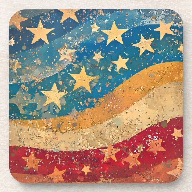 Folksy US Flagge Getränkeuntersetzer (Vorderseite)