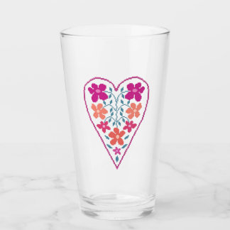 Folky Floral Heart Glass Cup Glas