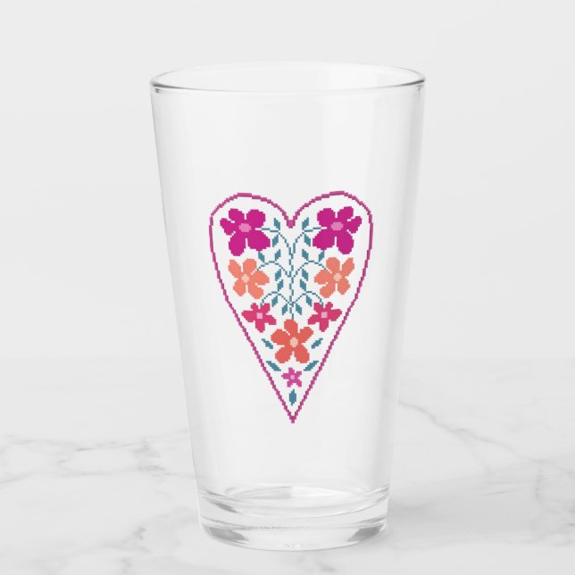 Folky Floral Heart Glass Cup Glas (Vorderseite)