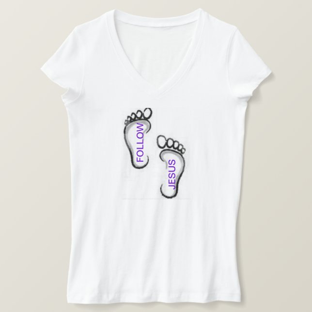FOLLOW JESUS TEE SHIRT FOOTPRINTS (Design vorne)