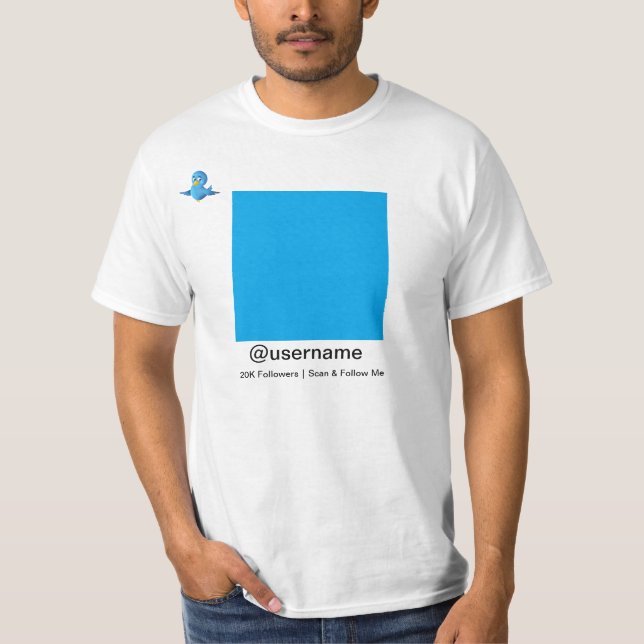 Follow-meShirt - Twitter-Vogel, QR Code, T-Shirt (Vorderseite)