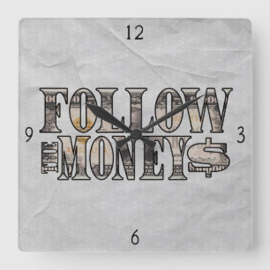 Follow the Money ~ Bill Square Wall Clock Quadratische Wanduhr