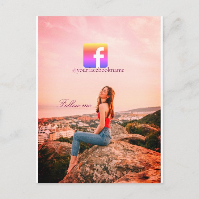 follow us facebook username social media photo  postkarte (Vorderseite)