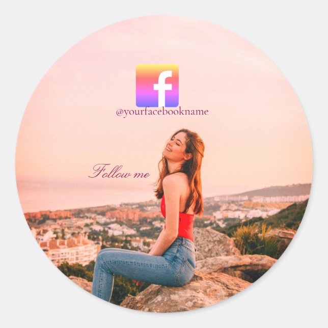 follow us facebook username social media photo  runder aufkleber (Vorderseite)