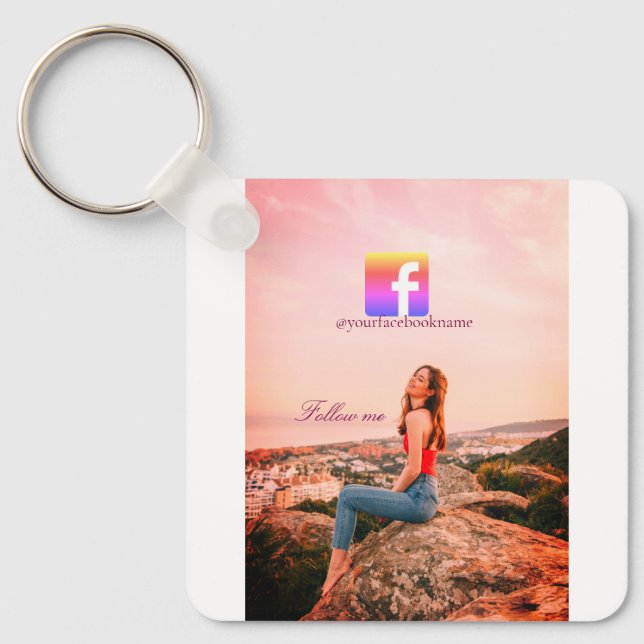 follow us facebook username social media photo  schlüsselanhänger (Vorderseite)