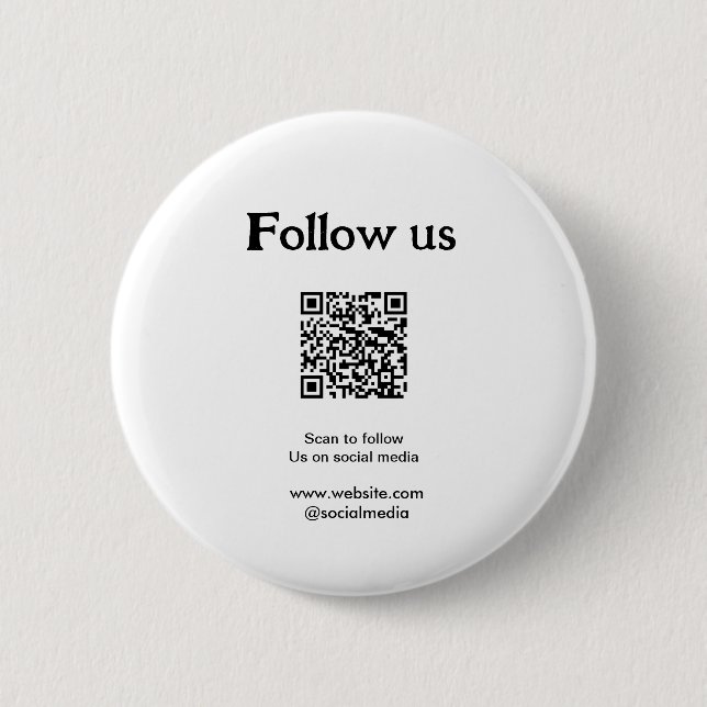 Follow us on social media scan QR code to follow  Button (Vorderseite)